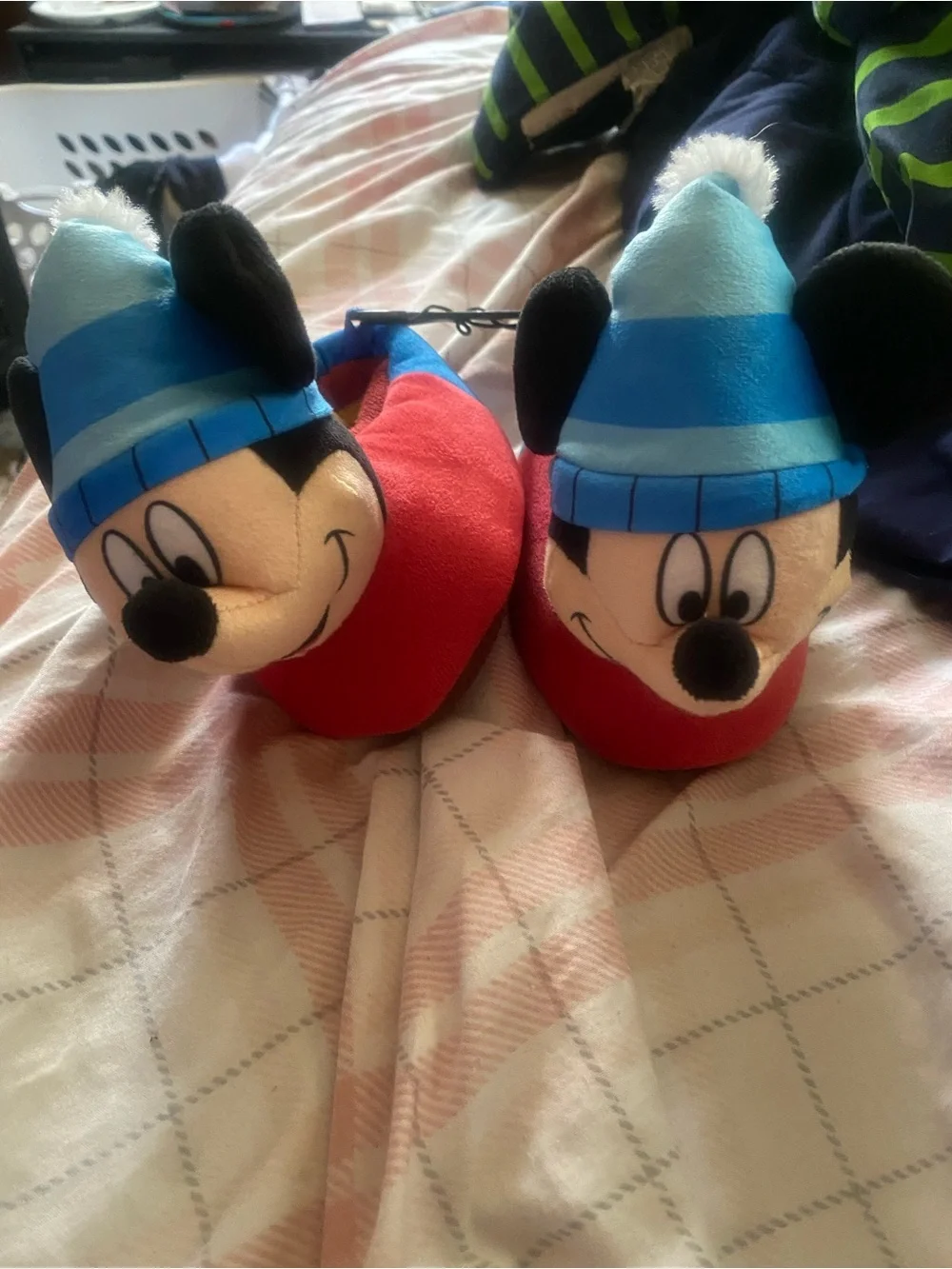 Disney Mickey Mouse Red and Blue Plush Kids Slippers